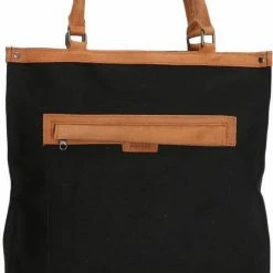 Merkloos Boodschappentas Canvas - Boodschappentas Shopper - Leren Handvatten - 25 Liter - Deluxe Zwart