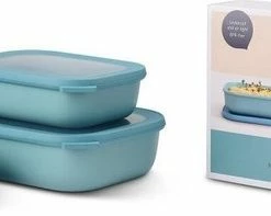 Mepal - Multikom Cirqula Rechthoekig 3-delige Set (500+1000+2000) - Mag In De Vriezer, Magnetron En Vaatwasser – Nordic Green – Meal Prep Bakjes - Bewaardozen Met Deksel