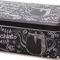 Blikgeschenken Koektrommel/cakeblik/bewaarblik/opbergblik - Rechthoekig - Scharnierdeksel - Koffieprint