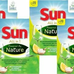 Sun All-In-1 Powered By Nature Eco Vaatwastabletten - 4 X 20 Tabletten - Voordeelverpakking