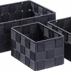 Merkloos 3x Zwarte Badkamer/babykamer Opberg Mandjes - 3 Stuks - Toilet/badkamermandjes - Decoratiemandjes - Sokkenmandjes - Commodemandjes