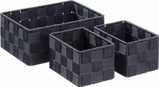 Merkloos 3x Zwarte Badkamer/babykamer Opberg Mandjes - 3 Stuks - Toilet/badkamermandjes - Decoratiemandjes - Sokkenmandjes - Commodemandjes 3 Merkloos 3x Zwarte Badkamer/babykamer Opberg Mandjes - 3 Stuks - Toilet/badkamermandjes - Decoratiemandjes - Sokkenmandjes - Commodemandjes