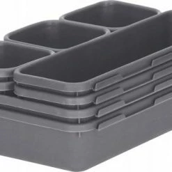AA Commerce Modulaire Lade Organizer Set Van 8 Bakken - Bestekbak Ladeverdeler Ladebak Organiser Lade Inzet Bak Opbergbak Houder Verdeling Buro/Keukenklade/Keuken/Badkamer - Inzetbak Opbergbakken Voor Opbergen Van Bestek/Cosmetica/Sieraden - Kunststof - Grijs -BISSELL-Winkel 550x317 3
