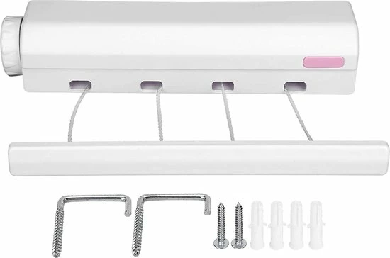 Wonix® - Roldrooglijn - Waslijn Uittrekbaar Tot 3.2 M - 4 Cables - 12.8m - Wit 3 Wonix® - Roldrooglijn - Waslijn Uittrekbaar Tot 3.2 M - 4 Cables - 12.8m - Wit