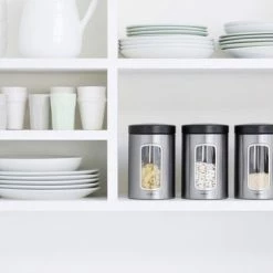 Brabantia Voorraadbus - 1,4 L - Matt Steel Fingerprint Proof / Matt Black Deksel - Met Venster -BISSELL-Winkel 550x366 73