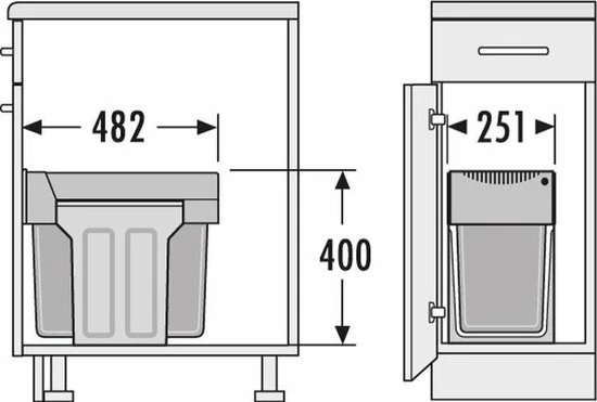 Blanco - Inbouw Prullenbak - 30 Liter Inhoud - Met 2 Compartimenten - Grijs 6 Blanco - Inbouw Prullenbak - 30 Liter Inhoud - Met 2 Compartimenten - Grijs - Afbeelding 4