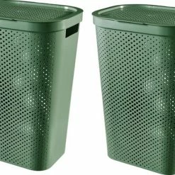 Curver Infinity Dots Recycled Wasmand Met Deksel - 60L – 2 Stuks - Groen