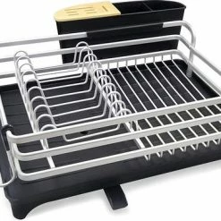 Doogo® Afdruiprek Met Bestekkorf En Lekbak Voor Keukenborden En Bestek Afdruiprek Met Draaibare Uitloop