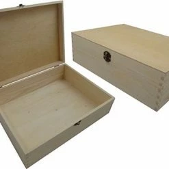Playwood Houten Kist - A4 Kist Met Slotje - Grenenhout - Wijnkist Voor 2 Flessen, Of Te Gebruik Deze Doos Voor Het Bewaren Van Jou Foto's.