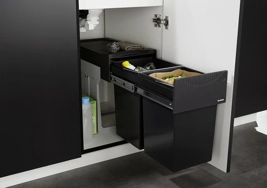 Blanco - Inbouw Prullenbak - 30 Liter Inhoud - Met 2 Compartimenten - Grijs 4 Blanco - Inbouw Prullenbak - 30 Liter Inhoud - Met 2 Compartimenten - Grijs - Afbeelding 2