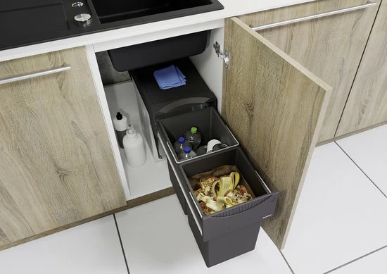 Blanco - Inbouw Prullenbak - 30 Liter Inhoud - Met 2 Compartimenten - Grijs 7 Blanco - Inbouw Prullenbak - 30 Liter Inhoud - Met 2 Compartimenten - Grijs - Afbeelding 5