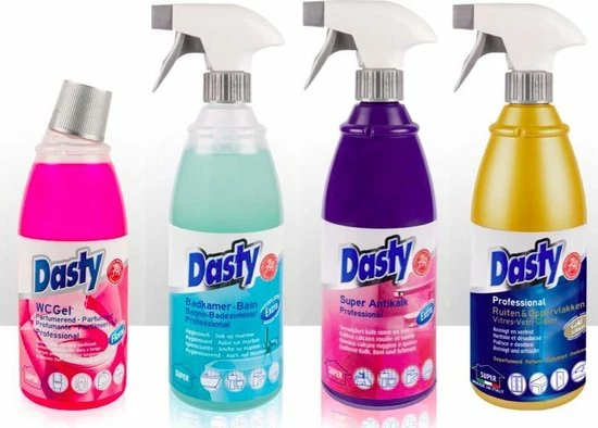 Dasty Badkamer Schoonmaak Pakket: WC-gel + Super Antikalk + Ruiten En Oppervlakten + Badkamerreiniger (Starter-Pack) + 5 GRATIS Schuursponzen 3 Dasty Badkamer Schoonmaak Pakket: WC-gel + Super Antikalk + Ruiten En Oppervlakten + Badkamerreiniger (Starter-Pack) + 5 GRATIS Schuursponzen
