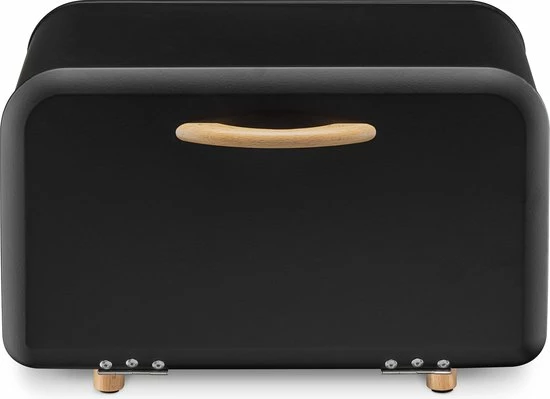 Navaris Metalen Broodtrommel Met Klapdeksel - Vershouddoos Voor Brood - 35 X 24 X 23 Cm - Van Ijzer Met Houten Details In Zwart 7 Navaris Metalen Broodtrommel Met Klapdeksel - Vershouddoos Voor Brood - 35 X 24 X 23 Cm - Van Ijzer Met Houten Details In Zwart - Afbeelding 5