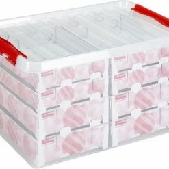 Sunware Q-line Kerstballen Opbergbox 62L - Trays Voor 116 Kerstballen - Transparant/rood