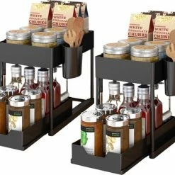 Gohh® Gohh Keuken Organizer – Keukenkast Organizer - Uitschuifbaar – Opbergen - Zwart - Set Van 2