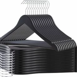 ACAZA 20 Stuks Massief Houten Kledinghangers, Esdoorn Hout, Glad Oppervlak, Kleerhanger Met Inkeping En Broeklat, Dames/Heren/Volwassenen, Zwart