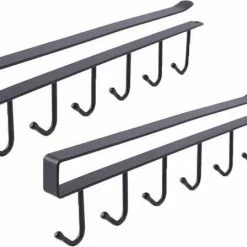 Merkloos 2 Stuks - Hangrek - Rails - Bekerrek -mokkenrek - Kopjesrek - Bekerhaak - Kledingrek - Ophangrek -keukengerei - Keuken Organiser