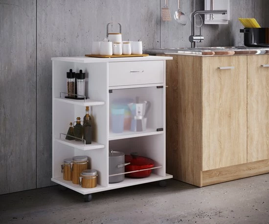 VCM Houten Keukenkarretje Serveerwagen Planken Rolbare Wielen Lade Pocis Houten Keukenkarretje Serveerwagen Planken Rolbare Wielen Lade Pocis 4 VCM Houten Keukenkarretje Serveerwagen Planken Rolbare Wielen Lade Pocis Houten Keukenkarretje Serveerwagen Planken Rolbare Wielen Lade Pocis - Afbeelding 2