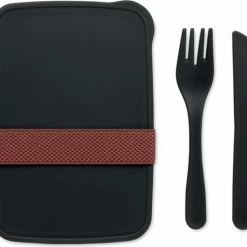 Happyshopper Lunchbox - Broodtrommel - Lunchtrommel - Volwassenen - Kinderen - Jongen - Meisje - Met Bestek - 700 Ml - Zwart - Vaderdag Cadeau