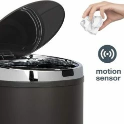 Mohiem - Les Collectors- Prullenbak Met Sensor Uit Roestvrijstaal - N°235 - Inhoud 30 L - InfraRood Sensortechnologie - Rond - Praktisch - Contactloze Opening - Bestendig - Soft-Close Deksel - 30L - Donker Grijs -BISSELL-Winkel 550x481 3