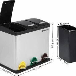 Prullenbak Afvalemmer Voor De Keuken, 3-in-1 Afvalemmer, 24 Liter, Afvalscheiding, Metalen Pedaalemmer, Afvalscheidingssysteem, Robuust, Eenvoudig Te Reinigen, Staal, Zilver LTB24L -BISSELL-Winkel 550x490 2