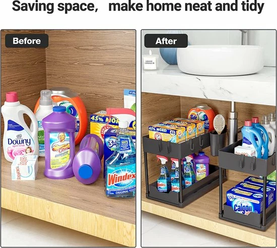 A.K.A. Onder Gootsteen Opbergrek Set Van 2 - Multifunctionele Organizer Voor Keuken - 2-Laags Uitschuifbaar Onder Kastmandlade - Organizer Bakjes - Organizer Keukenkast 40x22x31cm - Uitschuifbare L 5 A.K.A. Onder Gootsteen Opbergrek Set Van 2 - Multifunctionele Organizer Voor Keuken - 2-Laags Uitschuifbaar Onder Kastmandlade - Organizer Bakjes - Organizer Keukenkast 40x22x31cm - Uitschuifbare L - Afbeelding 3