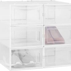 Navaris 6x Stapelbare Doorzichtige Schoenendoos - Van Kunststof - Met Deurtjes - Transparant