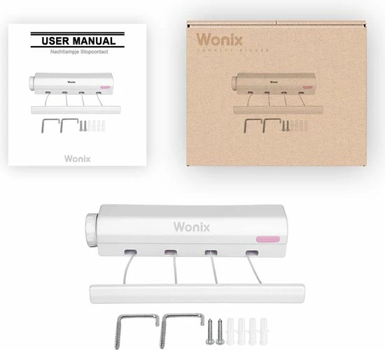 Wonix® - Roldrooglijn - Waslijn Uittrekbaar Tot 3.2 M - 4 Cables - 12.8m - Wit 8 Wonix® - Roldrooglijn - Waslijn Uittrekbaar Tot 3.2 M - 4 Cables - 12.8m - Wit - Afbeelding 6