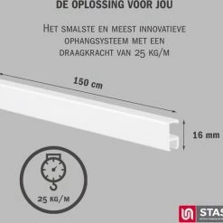 STAS Picture Hanging Systems STAS Schilderijrail - Ophangsysteem Schilderijen / Fotolijsten / Poster - Ophangrails - Zonder Boren - Ophanghaak - Ophangrek - Schilderijrail - Minirail - Wit -150 Cm - Complete Kit -BISSELL-Winkel 550x516 3