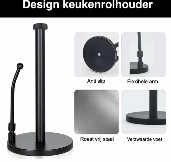 Disaja Keukenrolhouder Keuken Accessoires Keukenpapier Houder Zwart RVS 6 Disaja Keukenrolhouder Keuken Accessoires Keukenpapier Houder Zwart RVS - Afbeelding 4