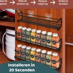 Mmoods Kruidenrek Ophangbaar Zonder Boren - 4 Laags Voor 24 Kruidenpotjes - Speciaal Voor Muur, Wandkast, Kastdeur - Hangende Kruidenorganizer Keuken - Keukenaccessoires -BISSELL-Winkel 550x523
