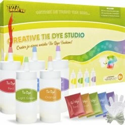 ToyCreative Tie Dye Kit Met 10 Kleuren - Extra Groot 120 Ml - Textielverf Set – Compleet Met Elastiek & Handschoenen - Inclusief 5 Navul Verfzakjes – Geschikt Voor Alle Kleding