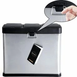 Prullenbak Afvalemmer Voor De Keuken, 3-in-1 Afvalemmer, 24 Liter, Afvalscheiding, Metalen Pedaalemmer, Afvalscheidingssysteem, Robuust, Eenvoudig Te Reinigen, Staal, Zilver LTB24L -BISSELL-Winkel 550x528 9