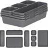 AA Commerce Modulaire Lade Organizer Set Van 8 Bakken - Bestekbak Ladeverdeler Ladebak Organiser Lade Inzet Bak Opbergbak Houder Verdeling Buro/Keukenklade/Keuken/Badkamer - Inzetbak Opbergbakken Voor Opbergen Van Bestek/Cosmetica/Sieraden - Kunststof - Grijs -BISSELL-Winkel 550x530 7