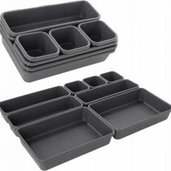 AA Commerce Modulaire Lade Organizer Set Van 8 Bakken - Bestekbak Ladeverdeler Ladebak Organiser Lade Inzet Bak Opbergbak Houder Verdeling Buro/Keukenklade/Keuken/Badkamer - Inzetbak Opbergbakken Voor Opbergen Van Bestek/Cosmetica/Sieraden - Kunststof - Grijs -BISSELL-Winkel 550x530 8
