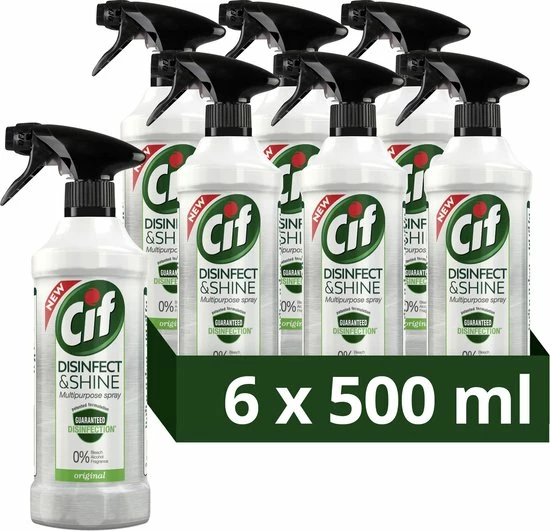Cif Disinfect & Shine Original Desinfectie Spray - 6 X 500 Ml - Voordeelverpakking 3 Cif Disinfect & Shine Original Desinfectie Spray - 6 X 500 Ml - Voordeelverpakking