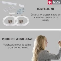 STAS Picture Hanging Systems STAS Schilderijrail - Ophangsysteem Schilderijen / Fotolijsten / Poster - Ophangrails - Zonder Boren - Ophanghaak - Ophangrek - Schilderijrail - Minirail - Wit -150 Cm - Complete Kit -BISSELL-Winkel 550x536 2