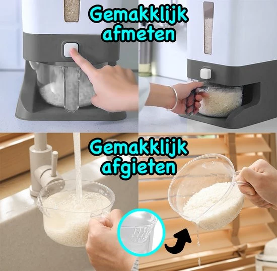 ProSolve Rijst Dispenser - Bewaarpotten - Keuken Opslag - Dispenser Cornflakes, Granen, Snoep, Noten, Voedsel - Keuken Gadgets - Opbergdoos Met Deksel - Voorraadpotten - Opbergpotten - Rijst Bewaren - Black Friday 2022 Deals - Rijst Opbergdoos 10 Kg Opslag 7 ProSolve Rijst Dispenser - Bewaarpotten - Keuken Opslag - Dispenser Cornflakes, Granen, Snoep, Noten, Voedsel - Keuken Gadgets - Opbergdoos Met Deksel - Voorraadpotten - Opbergpotten - Rijst Bewaren - Black Friday 2022 Deals - Rijst Opbergdoos 10 Kg Opslag - Afbeelding 5