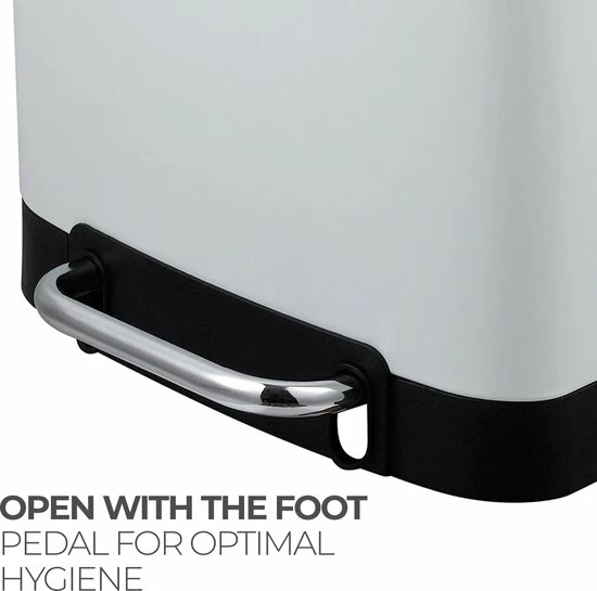 MaxxHome Pedaalemmer Retro - Prullenbak - 30L - Metaal - Mat - Geruisloos - 62cm - Wit 10 MaxxHome Pedaalemmer Retro - Prullenbak - 30L - Metaal - Mat - Geruisloos - 62cm - Wit - Afbeelding 8