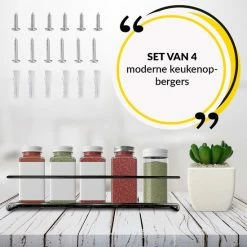 YORGS Kruidenrek Ophangbaar - Kruidenrekje Voor Potjes - Kruidenrekken Hangend 4 Stuks - Zwart - Inc Ophangmateriaal -BISSELL-Winkel 550x550 1005