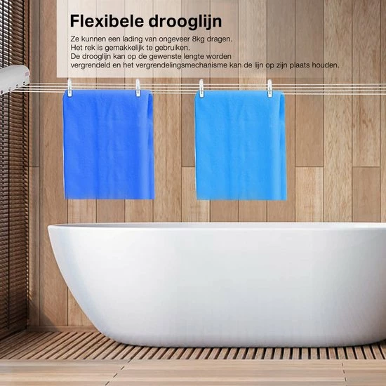 Wonix® - Roldrooglijn - Waslijn Uittrekbaar Tot 3.2 M - 4 Cables - 12.8m - Wit 4 Wonix® - Roldrooglijn - Waslijn Uittrekbaar Tot 3.2 M - 4 Cables - 12.8m - Wit - Afbeelding 2