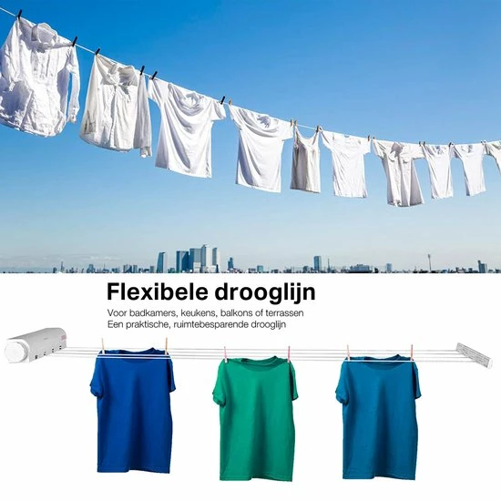 Wonix® - Roldrooglijn - Waslijn Uittrekbaar Tot 3.2 M - 4 Cables - 12.8m - Wit 7 Wonix® - Roldrooglijn - Waslijn Uittrekbaar Tot 3.2 M - 4 Cables - 12.8m - Wit - Afbeelding 5