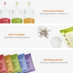 ToyCreative Tie Dye Kit Met 10 Kleuren - Extra Groot 120 Ml - Textielverf Set – Compleet Met Elastiek & Handschoenen - Inclusief 5 Navul Verfzakjes – Geschikt Voor Alle Kleding -BISSELL-Winkel 550x550 212