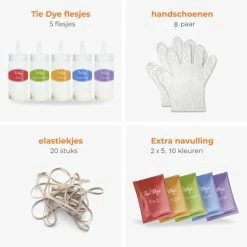 ToyCreative Tie Dye Kit Met 10 Kleuren - Extra Groot 120 Ml - Textielverf Set – Compleet Met Elastiek & Handschoenen - Inclusief 5 Navul Verfzakjes – Geschikt Voor Alle Kleding -BISSELL-Winkel 550x550 215