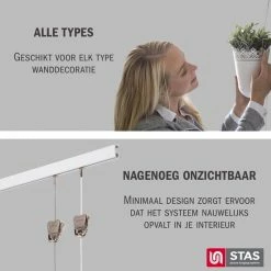 STAS Picture Hanging Systems STAS Schilderijrail - Ophangsysteem Schilderijen / Fotolijsten / Poster - Ophangrails - Zonder Boren - Ophanghaak - Ophangrek - Schilderijrail - Minirail - Wit -150 Cm - Complete Kit -BISSELL-Winkel 550x550 238