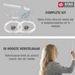 STAS Picture Hanging Systems STAS Schilderijrail - Ophangsysteem Schilderijen / Fotolijsten / Poster - Ophangrails - Zonder Boren - Ophanghaak - Ophangrek - Schilderijrail - Minirail - Wit -150 Cm - Complete Kit -BISSELL-Winkel 550x550 240