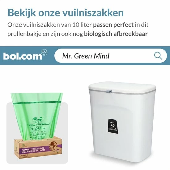 Mr. Green Mind 9L Prullenbak – Hangen Of Staan – Aanrecht Afvalbakje – GFT Afvalbak – Wit - Goed Sluitende Deksel - Geen Geur En Fruitvliegen - Afvalscheiding 7 Mr. Green Mind 9L Prullenbak – Hangen Of Staan – Aanrecht Afvalbakje – GFT Afvalbak – Wit - Goed Sluitende Deksel - Geen Geur En Fruitvliegen - Afvalscheiding - Afbeelding 5