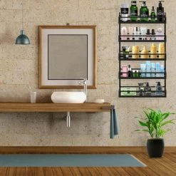 Spice Rack Wandmontage,Kruidenrek Met 5 Niveaus In Hoogte Verstelbare Kruidenorganizer Plank Opslag Voor Keukenkastdeur, Tweeërlei Gebruik Kruidenhouder Met Haken, Zwart Patent In Afwachting -BISSELL-Winkel 550x550 397