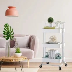 O'DADDY® Keukentrolley Op Wieltjes - Serveerwagen - Keukentrolley Wit - Verrijdbaar En Vast - 3 Lagen - 86 X 43 X 36 Cm -BISSELL-Winkel 550x550 420