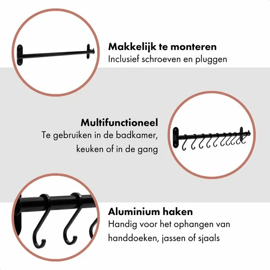 QUVIO Muurbeugel Met Haken Voor In De Keuken / Om Spatels, Soeplepels Of Messen Aan Te Hangen / Handdoekenrek / Ophangrek / Ophanghaken / Wandhaken - Zwart 5 QUVIO Muurbeugel Met Haken Voor In De Keuken / Om Spatels, Soeplepels Of Messen Aan Te Hangen / Handdoekenrek / Ophangrek / Ophanghaken / Wandhaken - Zwart - Afbeelding 3